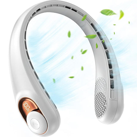 Techsuit Neck Fan (S9), Portable, with Digital Display, 3 Wind Speeds, 5200mAh, 5800RPM, Alb