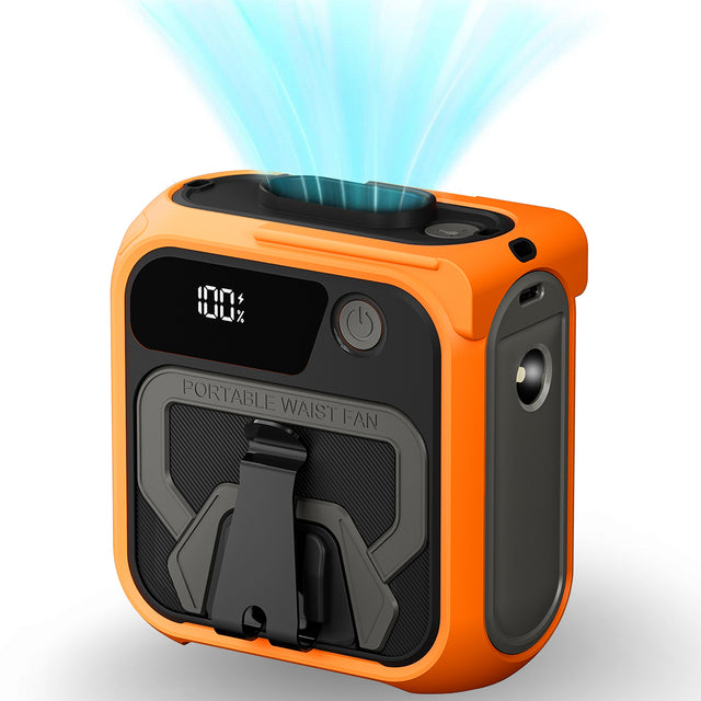 Techsuit Premium Portable Mini Fan (Z13), with Power Bank, Rechargeable, 5 Wind Speeds, Belt Buckle, 10000mAh, Portocaliu