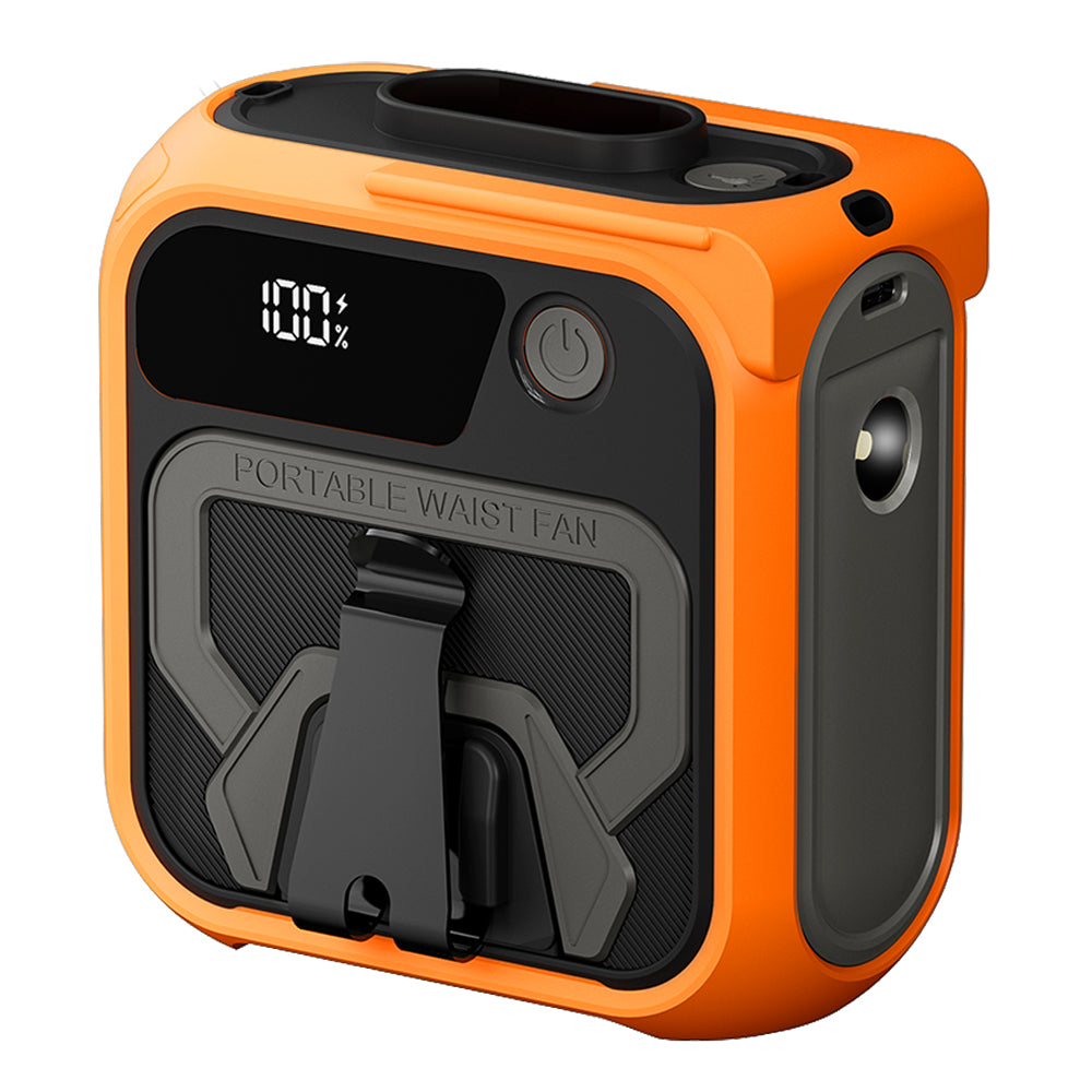 Techsuit Premium Portable Mini Fan (Z13), with Power Bank, Rechargeable, 5 Wind Speeds, Belt Buckle, 10000mAh, Portocaliu