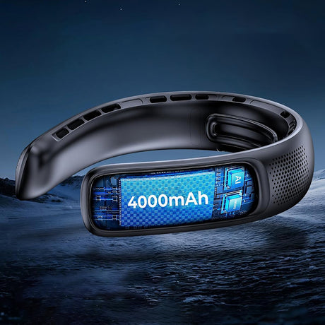 Techsuit Neck Fan (S11), Portable, Silicone Support, 4x Airflow, Digital Display, 4000mAh, 4800RPM, Alb