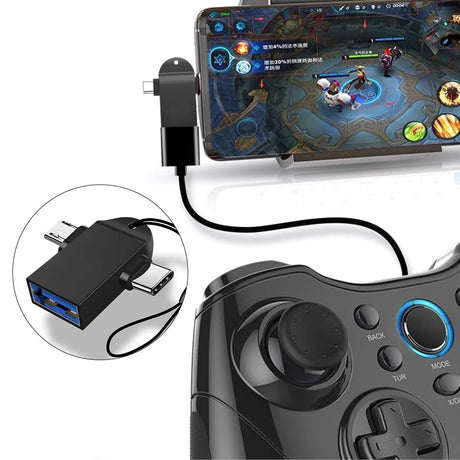 Adaptor Techsuit OTG Adapter AluCoreX (A15), 3in1, USB to Micro-USB + Type-C, Plug and Play, Aluminum Alloy, Negru