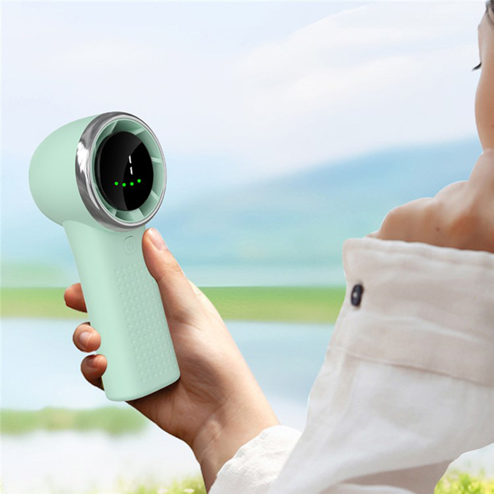 Techsuit Premium Mini Hand Fan (A8), with LED Digital Display, USB-C Rechargeable, 5 Wind Speeds, 3600mAh, Verde