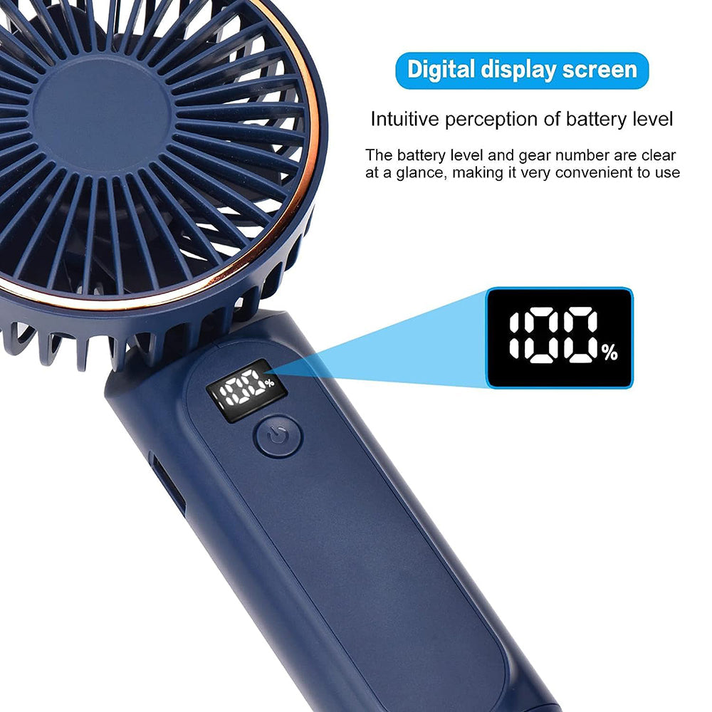 Techsuit Premium Mini Hand Fan (M12), with LED Digital Display, USB-C Rechargeable, 6 Wind Speeds, 5000mAh, Albastru