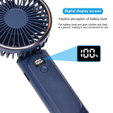 Techsuit Premium Mini Hand Fan (M12), with LED Digital Display, USB-C Rechargeable, 6 Wind Speeds, 5000mAh, Albastru