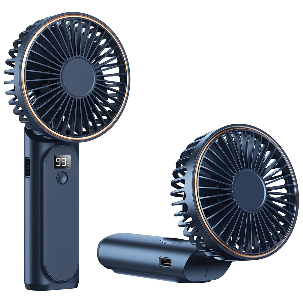 Techsuit Premium Mini Hand Fan (M12), with LED Digital Display, USB-C Rechargeable, 6 Wind Speeds, 5000mAh, Albastru
