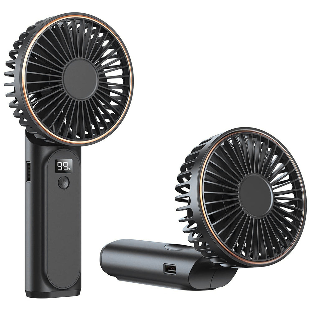 Techsuit Premium Mini Hand Fan (M12), with LED Digital Display, USB-C Rechargeable, 6 Wind Speeds, 5000mAh, Negru