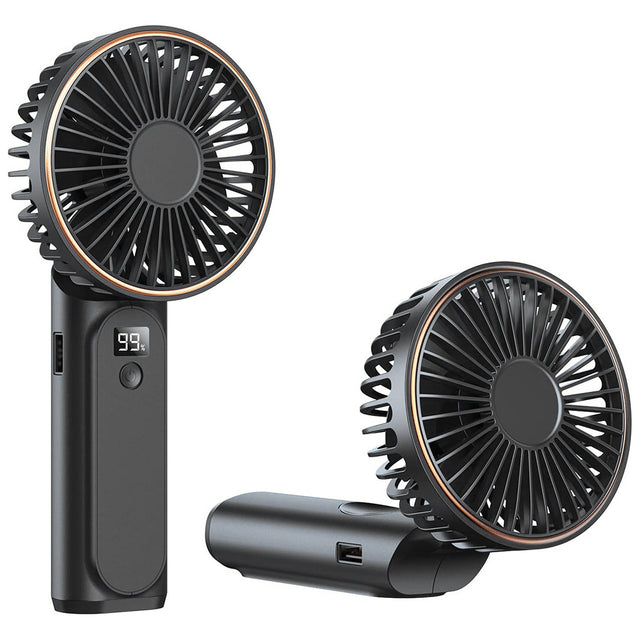 Techsuit Premium Mini Hand Fan (M12), with LED Digital Display, USB-C Rechargeable, 6 Wind Speeds, 5000mAh, Negru