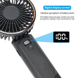 Techsuit Premium Mini Hand Fan (M12), with LED Digital Display, USB-C Rechargeable, 6 Wind Speeds, 5000mAh, Negru