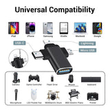 Adaptor Techsuit Premium OTG Adapter SoundVoltX (A17), 4in1, USB to Micro-USB + Type-C + Lightning, Plug and Play, Negru