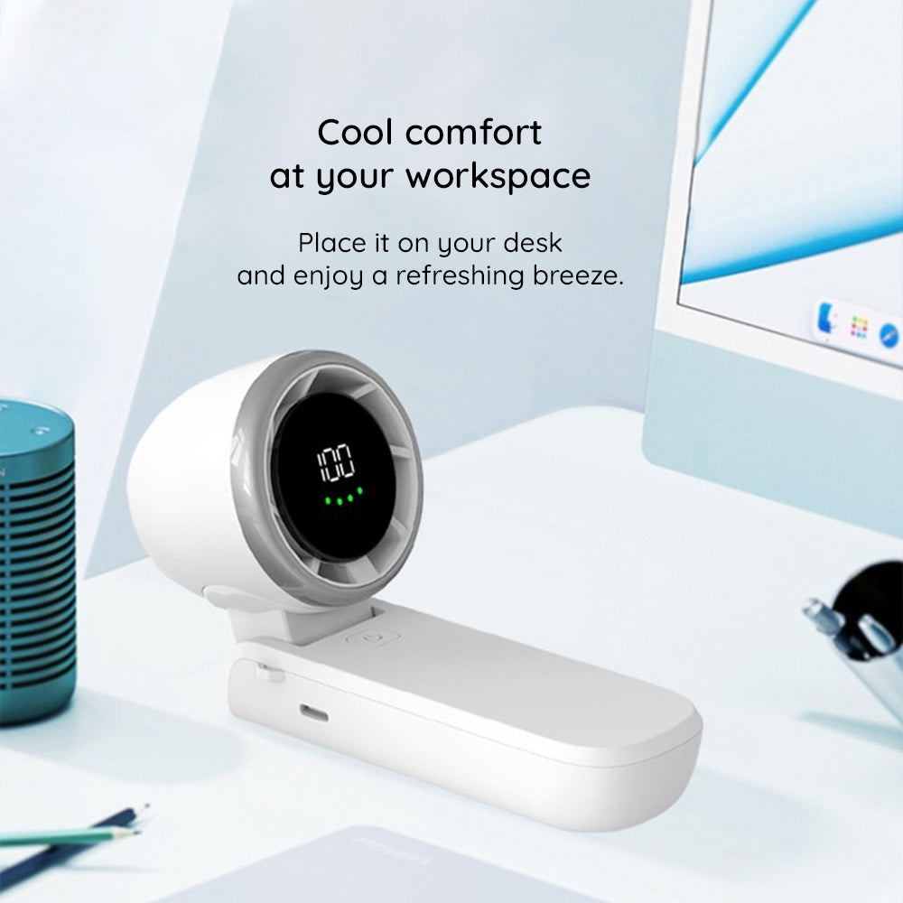 Techsuit Premium Mini Hand Fan (A9), with LED Digital Display, USB-C Rechargeable, 100 Wind Speeds, 5000mAh, Verde