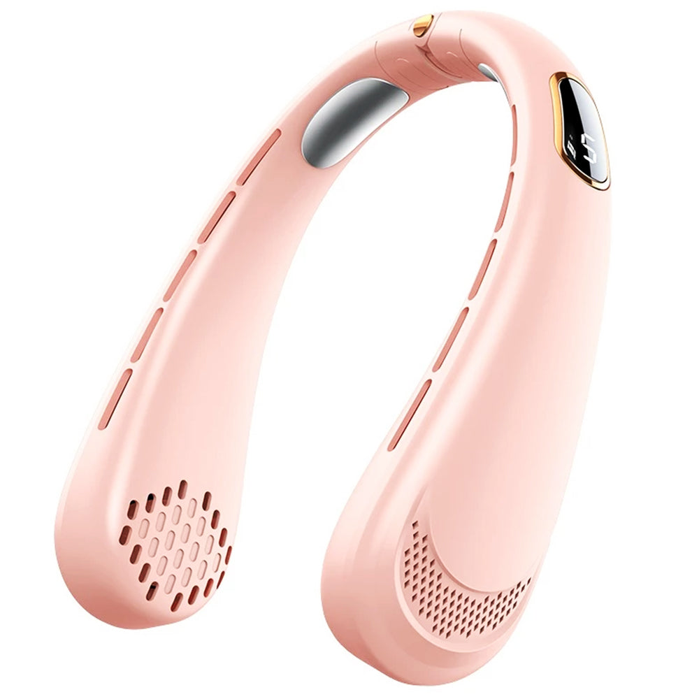 Techsuit Neck Fan (H6), Portable, USB, Rechargeable, Adjustable, Digital Display, 1200mAh, Roz