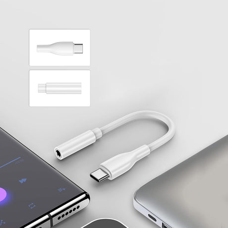 Adaptor Techsuit (set de 2) Cable Adapter MusicBox (AC18), Type-C to 3.5mm Jack, DAC Chip, 3A, Plug and Play, Alb