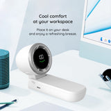 Techsuit Premium Mini Hand Fan (A9), with LED Digital Display, USB-C Rechargeable, 5 Wind Speeds, 5000mAh, Alb