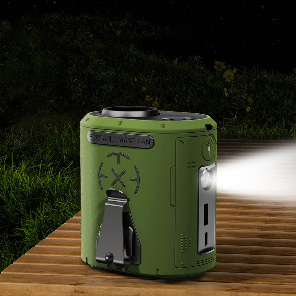 Techsuit Premium Portable Mini Fan (Z14), with Power Bank, Rechargeable, 5 Wind Speeds, Belt Buckle, 5000mAh, Verde