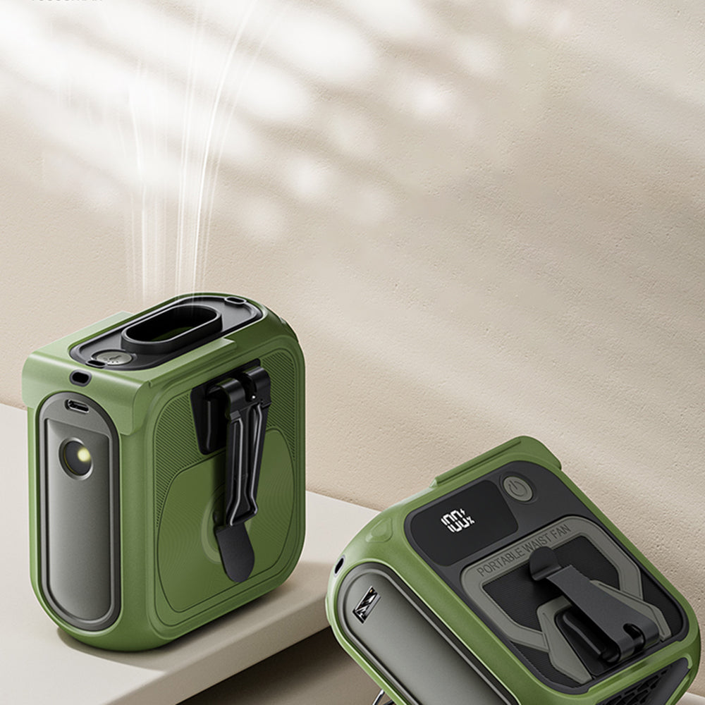 Techsuit Premium Portable Mini Fan (Z13), with Power Bank, Rechargeable, 5 Wind Speeds, Belt Buckle, 10000mAh, Portocaliu