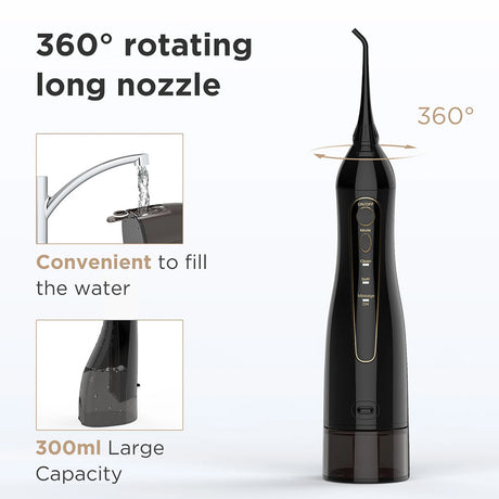 Bitvae Water Flosser (BV5020E), with 4x Standard, 1x Periodontal, 1x Orthodontic, 1x Tongue Nozzel, 300ml, 3 Modes, Alb