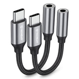 Adaptor Techsuit (set de 2) Premium Cable Adapter FuseXound (AC12), Type-C to 3.5mm Jack, 3A, DAC Chip, Plug and Play, Braid, Gri