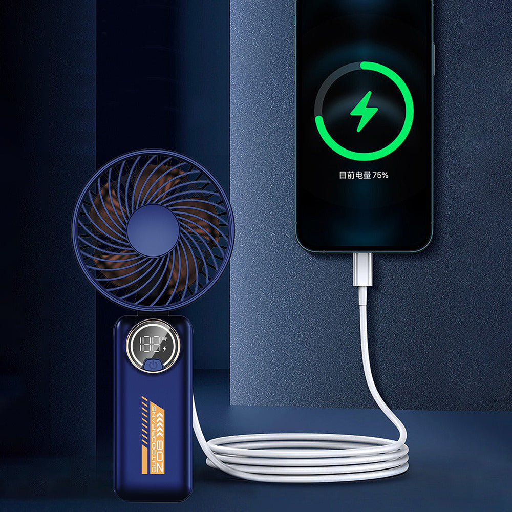 Techsuit Premium Mini Hand Fan (Z8), with LED Digital Display, USB-C Rechargeable, 3 Wind Speeds, 2A, 3600mAh, Verde