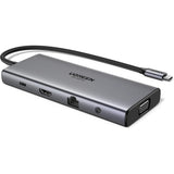 Hub/Dock Ugreen Docking Station CM639 (45520), Type-C to 3x Type-C, 2x USB-A, HDMI, VGA, RJ45, SD/TF Card, Jack 3.5mm, Gri