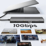 Hub/Dock Ugreen Docking Station CM639 (45520), Type-C to 3x Type-C, 2x USB-A, HDMI, VGA, RJ45, SD/TF Card, Jack 3.5mm, Gri