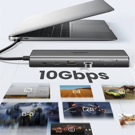 Hub/Dock Ugreen Docking Station CM639 (45520), Type-C to 3x Type-C, 2x USB-A, HDMI, VGA, RJ45, SD/TF Card, Jack 3.5mm, Gri