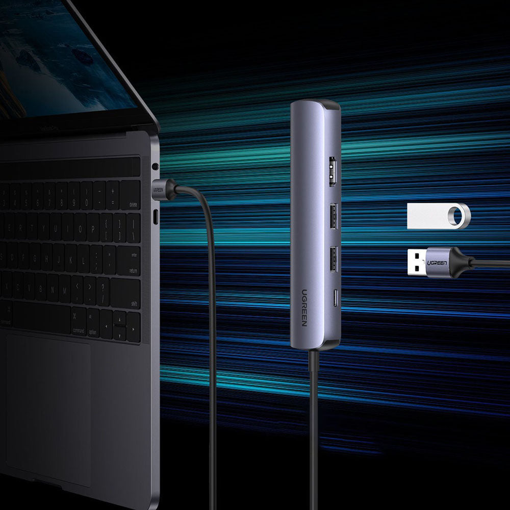 Hub/Dock Ugreen Docking Station CM418 (10919), Type-C to 2x USB3.0, HDMI 4K@60Hz, RJ45 Gigabit, Type-C PD100W, 5Gbps, Gri