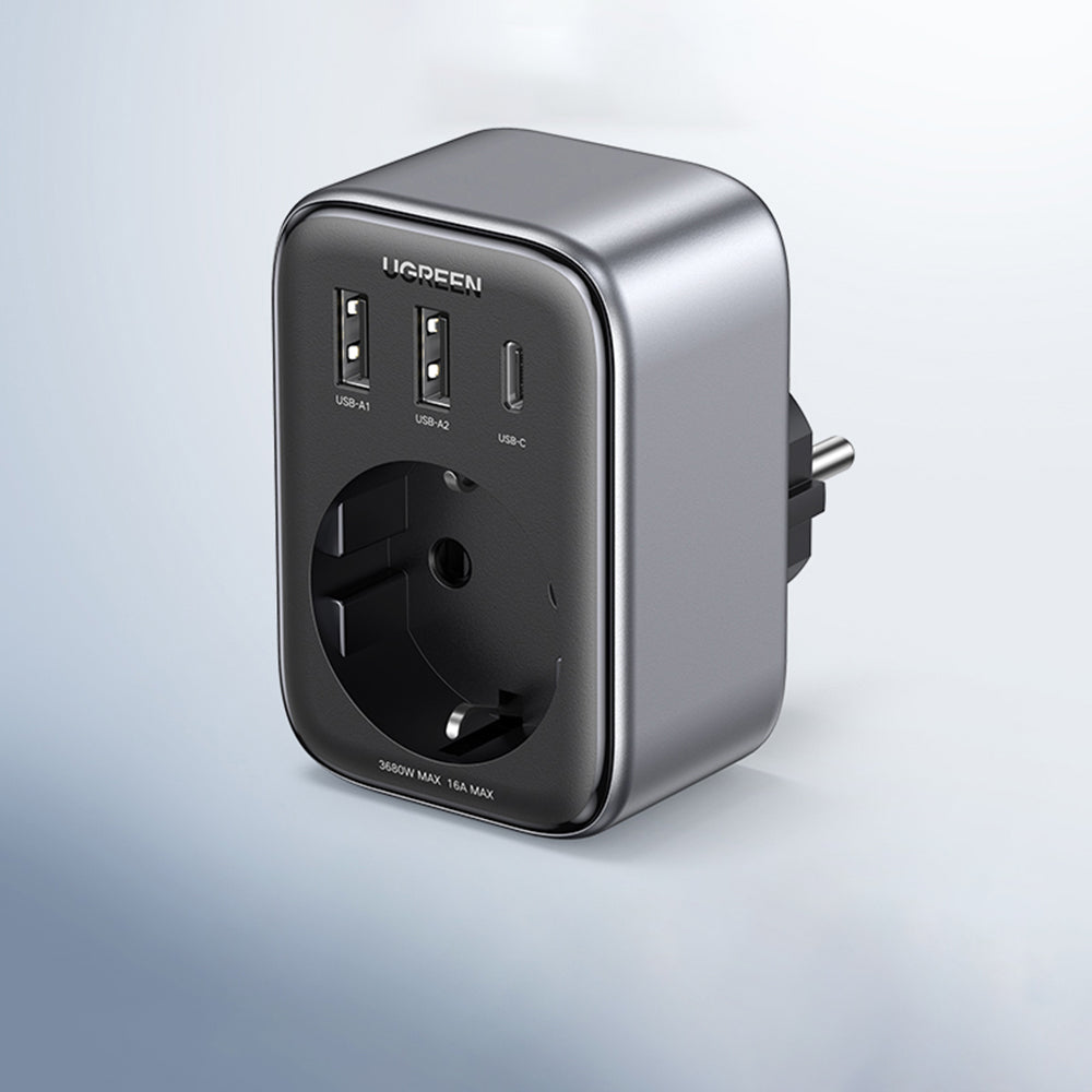 Incarcator Ugreen CD314 (90613), Outlet Extender, Fast Charge, 2x USB, Type-C, AC, 3680W, 13A, PD30W, 3A, QC4+, Negru