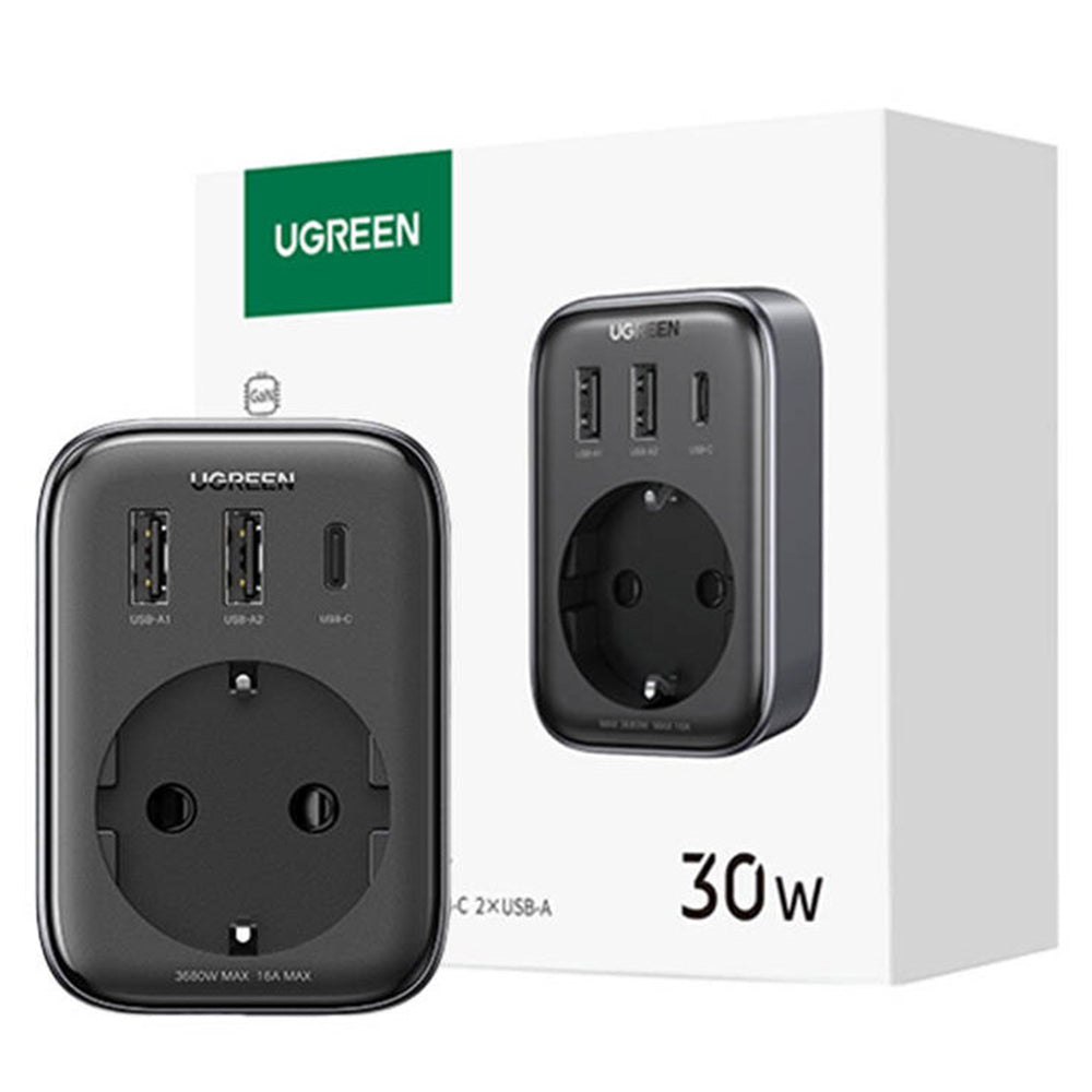Incarcator Ugreen CD314 (90613), Outlet Extender, Fast Charge, 2x USB, Type-C, AC, 3680W, 13A, PD30W, 3A, QC4+, Negru