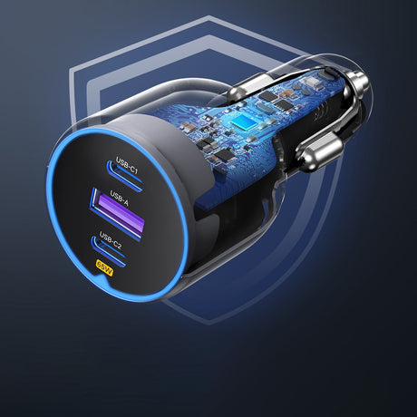 Incarcator Ugreen Car 3in1 EC703 (35024), Fast Charging, USB, 2x Type-C, USB, 75W, 3A, PD3.0, QC 3.0, Negru