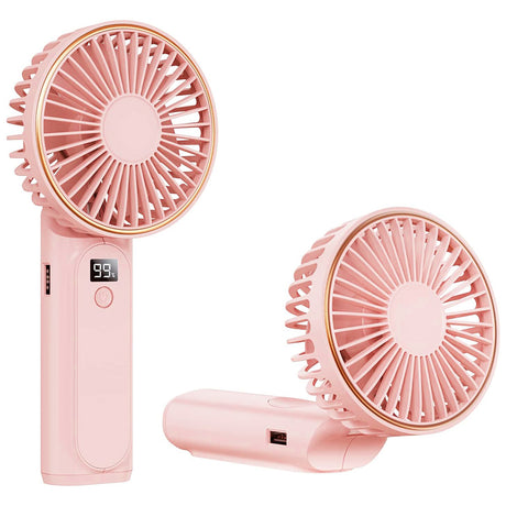 Techsuit Premium Mini Hand Fan (M12), with LED Digital Display, USB-C Rechargeable, 6 Wind Speeds, 5000mAh, Roz