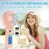 Techsuit Premium Mini Hand Fan (M12), with LED Digital Display, USB-C Rechargeable, 6 Wind Speeds, 5000mAh, Roz