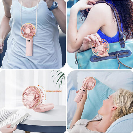 Techsuit Premium Mini Hand Fan (M12), with LED Digital Display, USB-C Rechargeable, 6 Wind Speeds, 5000mAh, Roz