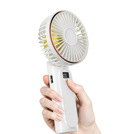 Techsuit Premium Mini Hand Fan (M12), with LED Digital Display, USB-C Rechargeable, 6 Wind Speeds, 5000mAh, Alb