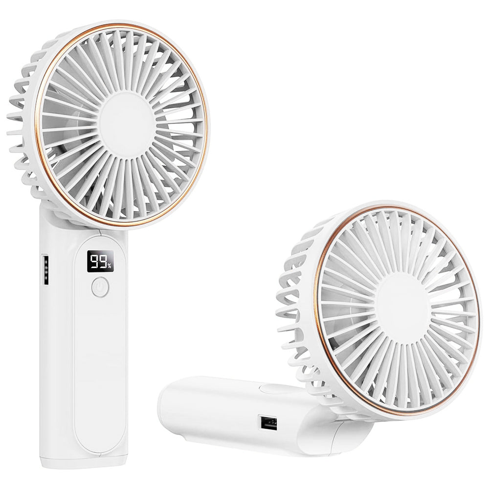 Techsuit Premium Mini Hand Fan (M12), with LED Digital Display, USB-C Rechargeable, 6 Wind Speeds, 5000mAh, Alb