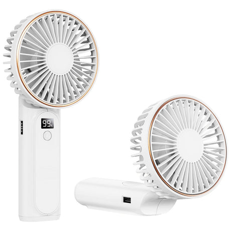 Techsuit Premium Mini Hand Fan (M12), with LED Digital Display, USB-C Rechargeable, 6 Wind Speeds, 5000mAh, Alb