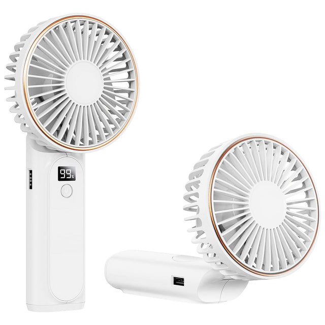 Techsuit Premium Mini Hand Fan (M12), with LED Digital Display, USB-C Rechargeable, 6 Wind Speeds, 5000mAh, Alb