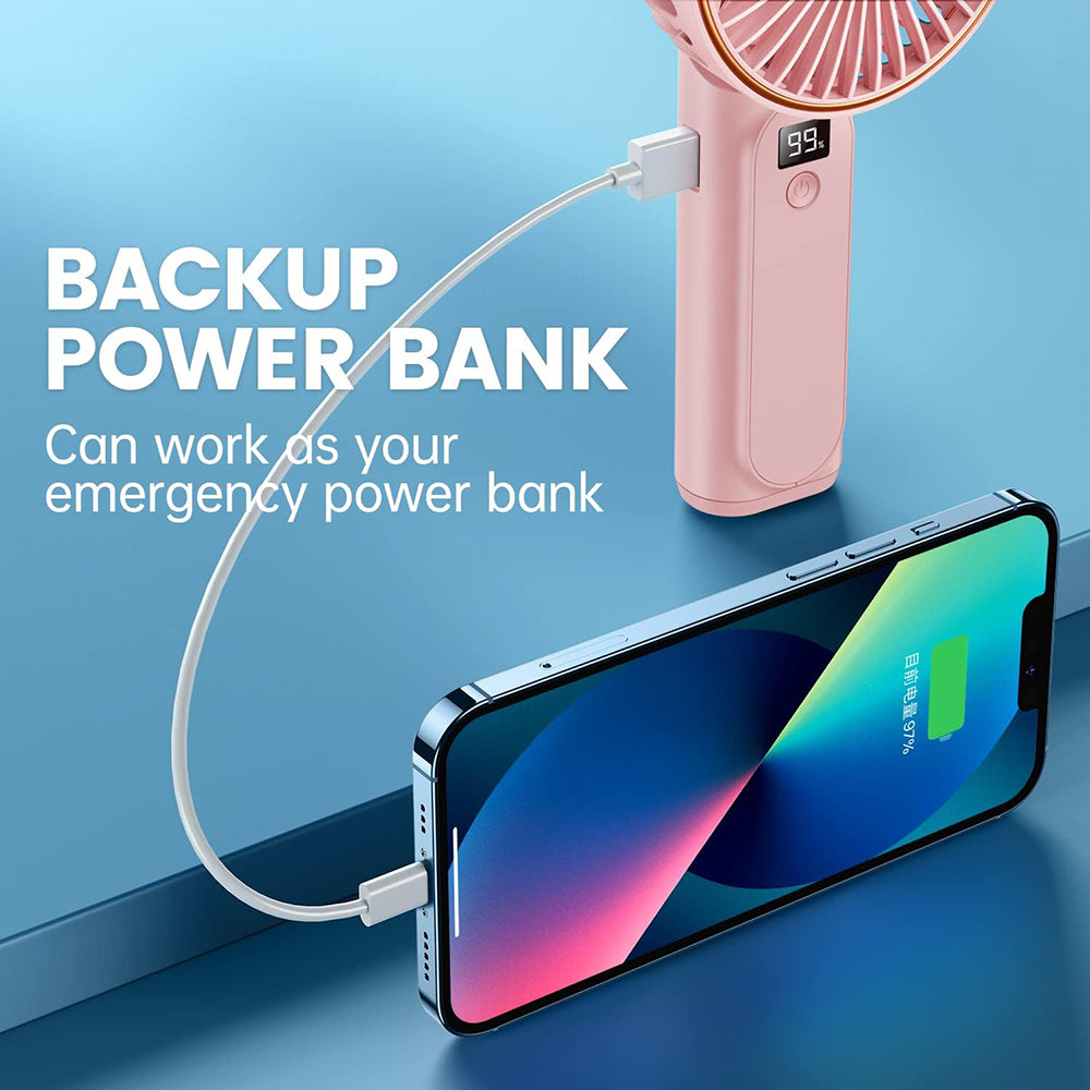 Techsuit Premium Mini Hand Fan (M12), with LED Digital Display, USB-C Rechargeable, 6 Wind Speeds, 5000mAh, Alb
