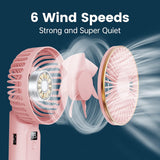 Techsuit Premium Mini Hand Fan (M12), with LED Digital Display, USB-C Rechargeable, 6 Wind Speeds, 5000mAh, Alb