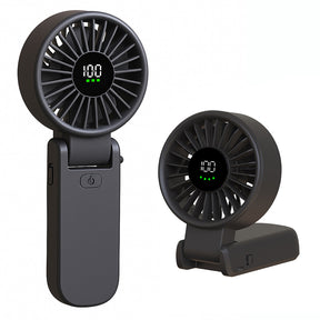 Techsuit Premium Mini Hand Fan (A10), with LED Digital Display, USB-C Rechargeable, 100 Wind Speeds, 5400RPM, Negru