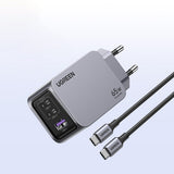 Incarcator Ugreen Nexode Pro X755 (25871), GaN, Fast Charging, USB, 2x Type-C, 65W, 3A, PD3.0, QC4.0, with Cable, Gri