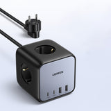 Incarcator Ugreen DigiNest Cube 7in1 CD268 (60113), GaN, Fast Charge, 2x USB-C, 2x USB, 3x AC, 2990W, 13A, PD65W, Negru