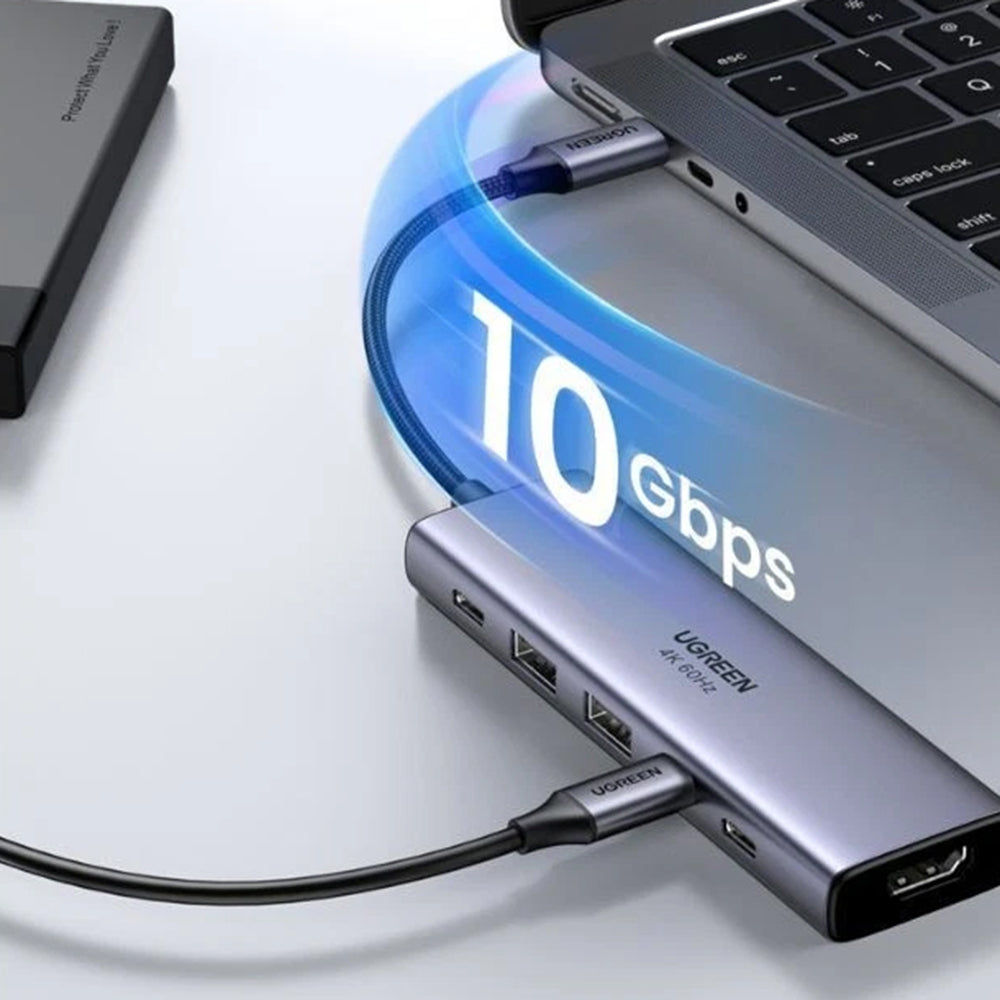 Hub/Dock Ugreen Docking Station CM511 (35999), Type-C to 2x USB3.2, 1x HDMI 4K@60Hz, 3x Type-C, PD100W, 10Gbps, Gri