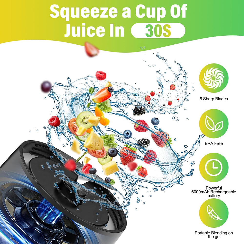 Gadget Techsuit Premium Mini Portable Blender nutriXGo (BP1), with Type-C Cable, Rechargeable, 700ml, 20000rpm, 6000mAh, Negru