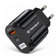Incarcator Techsuit Premium (CHPD038), USB-A, QC 3.0, USB-C, 20W, Negru