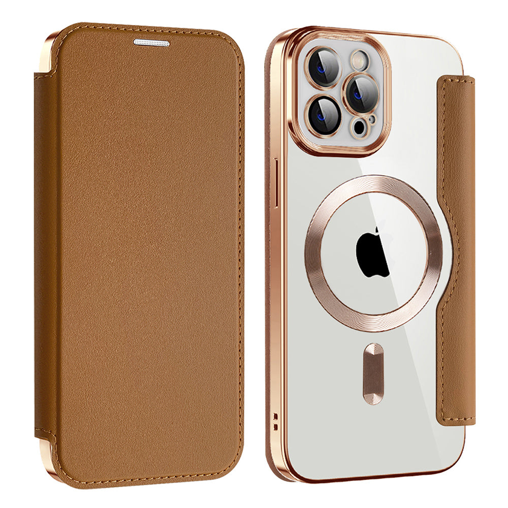 Husa de protectie Techsuit SmartMag Book compatibil cu iPhone 12 Pro Max, Maro