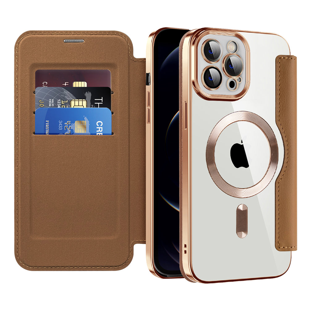 Husa de protectie Techsuit SmartMag Book compatibil cu iPhone 12 Pro Max, Maro