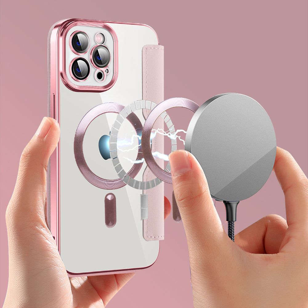 Husa de protectie Techsuit SmartMag Book compatibil cu iPhone 12 Pro, Roz
