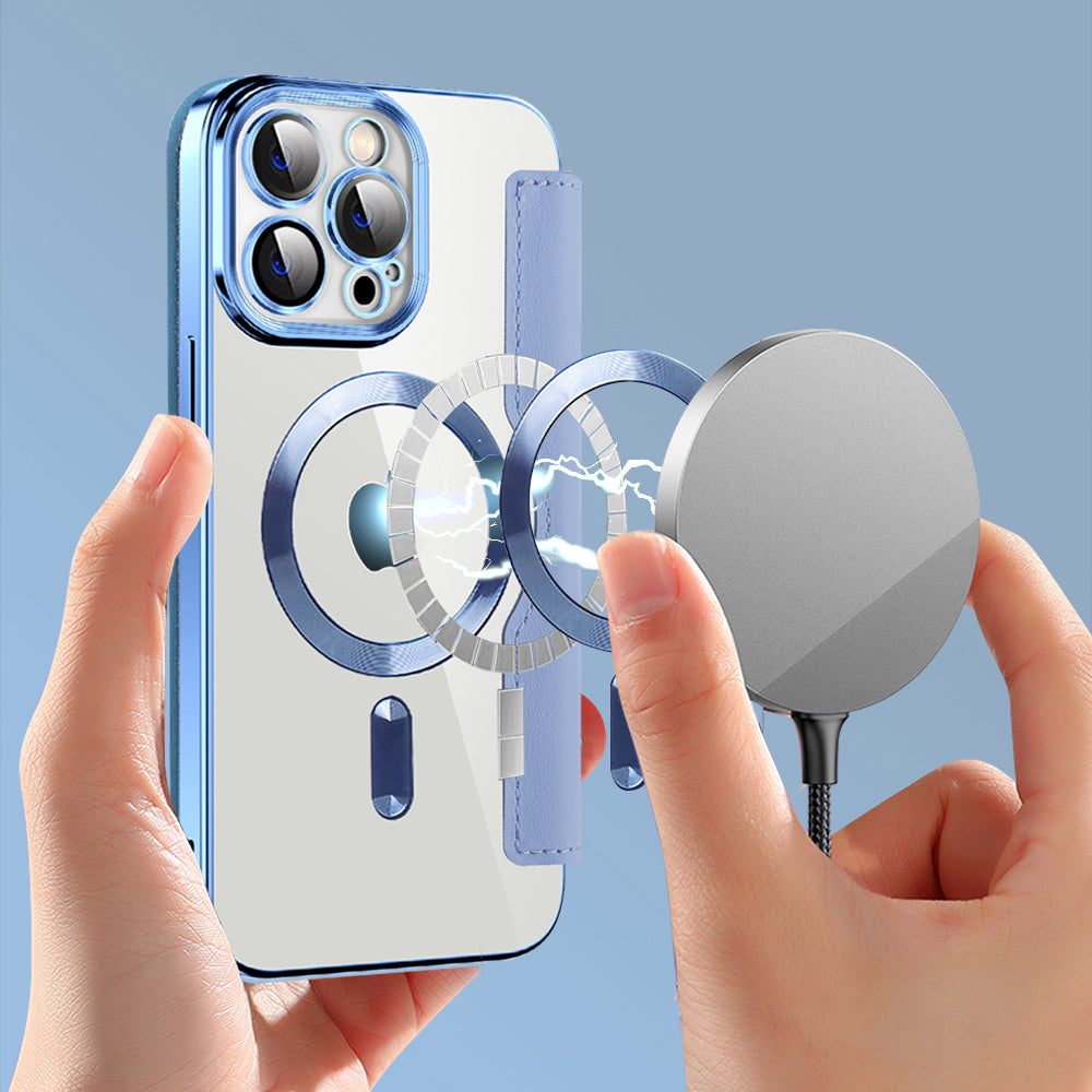 Husa de protectie Techsuit SmartMag Book compatibil cu iPhone 13 Pro, Albastru Deschis