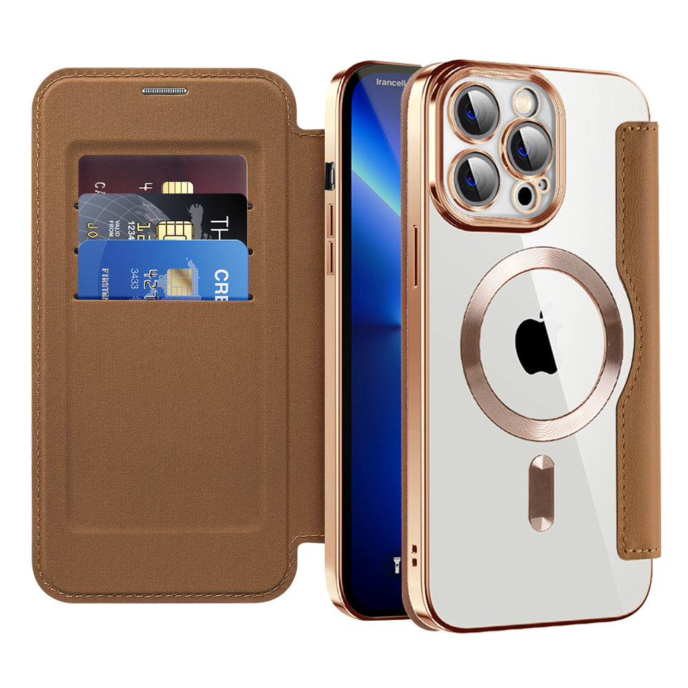 Husa de protectie Techsuit SmartMag Book compatibil cu iPhone 13 Pro Max, Maro