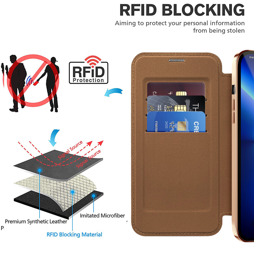 Husa de protectie Techsuit SmartMag Book compatibil cu iPhone 13 Pro Max, Maro